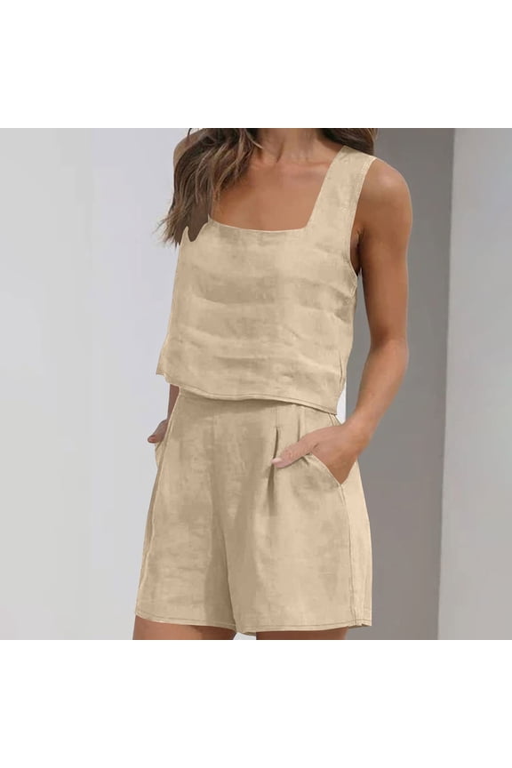 Womens Smocked Ruffle Set Womens Two Piece Summer Outfit Square Neck Crop Tank And Shorts Set For Beach Gift