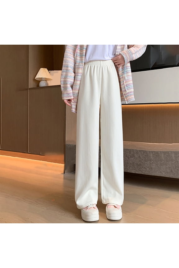 Womens Solid Color Chenille Vertical Striped Fleece Lined Sports Casual Pants For Winter Daily Home Outdoor Warm Thermal Wear