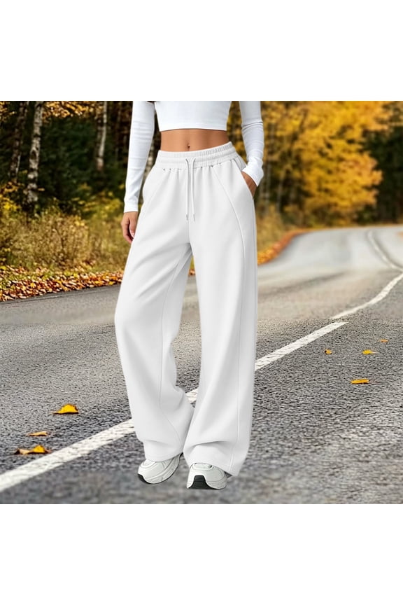 Womens Solid Drawstring Elastic Waist Straight Track Pants with Side Stripes and Back Pockets Slim Trousers Bottoms for Daily