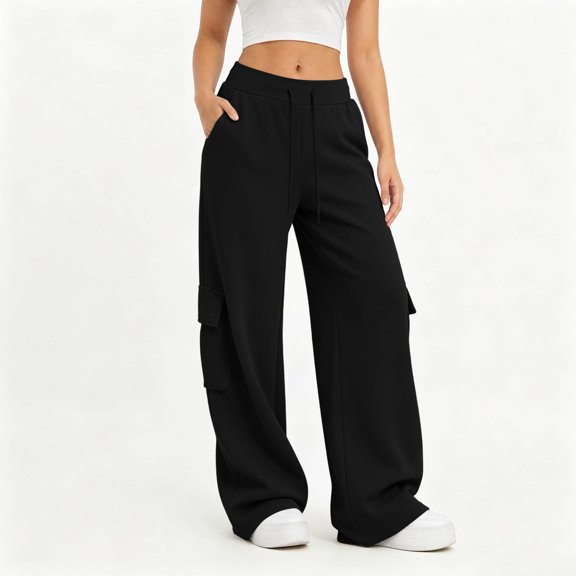 TaTaai Womens Solid Sports Sweatpants Drawstring Elastic Waist with Pockets Loose Casual Trousers Bottoms for Daily Gym