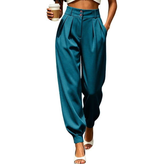 TaTaai Womens Solid Tapered Suit Pants with Pockets Slim Fit Business Trousers Bottoms for Daily Work Office