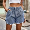 thumbnail image 1 of TaTaai Womens Stretchy Denim Shorts Elastic Waist Solid with Pockets Slim Fit for Summer Daily, 1 of 8