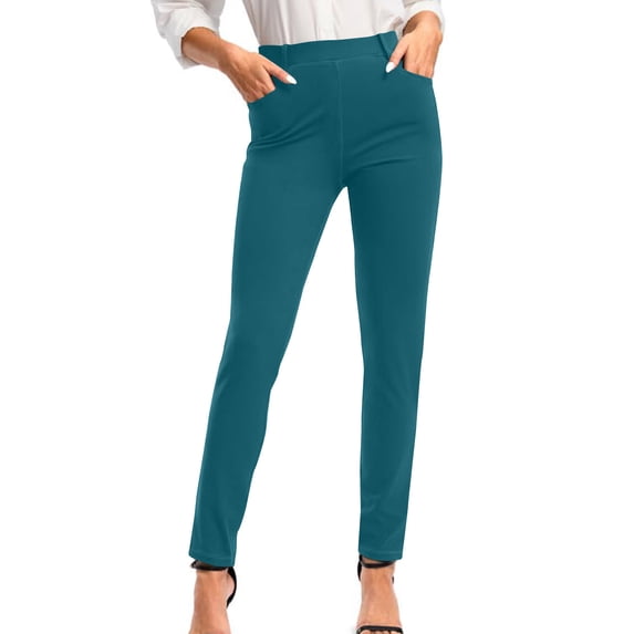 TaTaai Womens Stretchy Work Pants Slim Fit Solid with Pockets Business Casual Trousers for Office