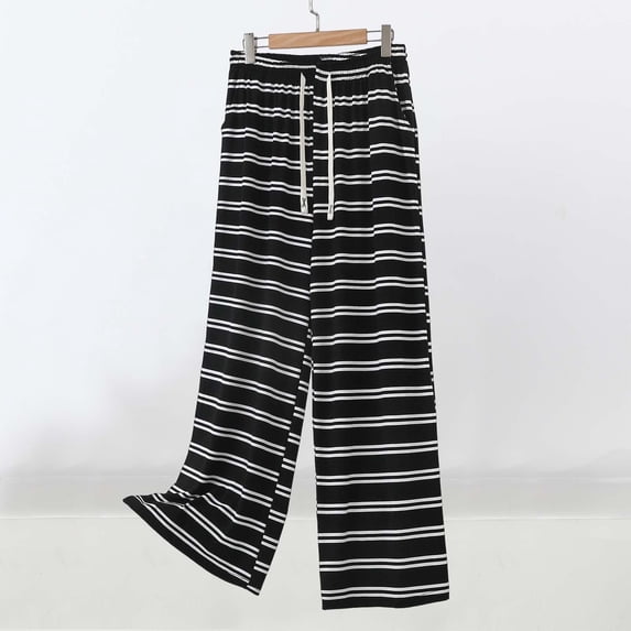 TaTaai Womens Striped Lounge Pants with Pockets Elastic Waist Drawstring Loose Fit Casual Trousers Comfortable Joggers for Spring Summer Daily Gift