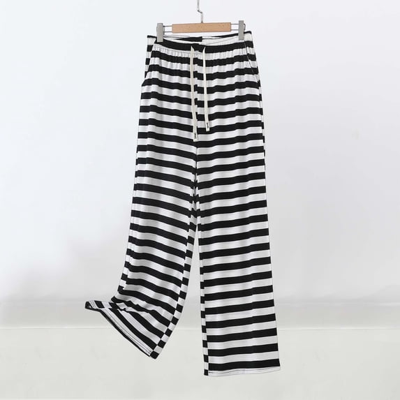 TaTaai Womens Striped Lounge Pants with Pockets Elastic Waist Drawstring Loose Fit Casual Trousers Comfortable Joggers for Spring Summer Daily Gift