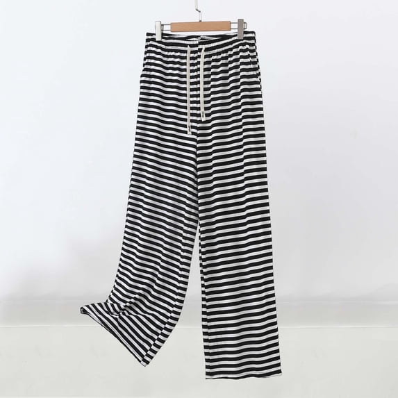 TaTaai Womens Striped Lounge Pants with Pockets Elastic Waist Drawstring Loose Fit Casual Trousers Comfortable Joggers for Spring Summer Daily Gift