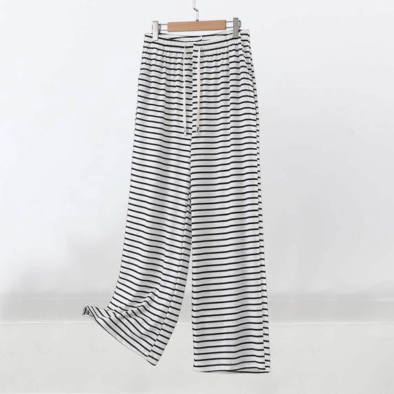 TaTaai Womens Striped Lounge Pants with Pockets Elastic Waist Drawstring Loose Fit Casual Trousers Comfortable Joggers for Spring Summer Daily Gift