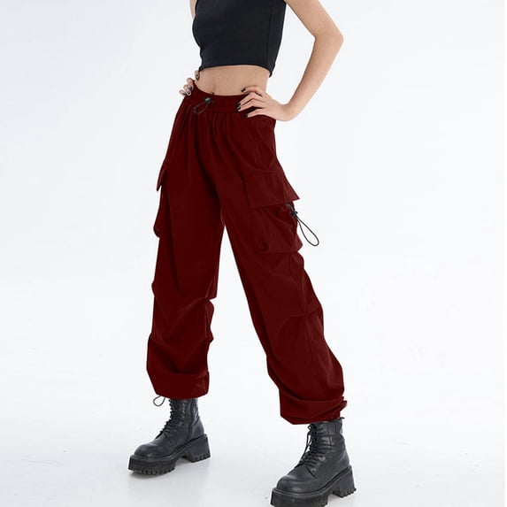 TaTaai Womens Summer Cargo Pants Mid Waist Solid Straight Leg Casual Trousers with Pockets for Daily