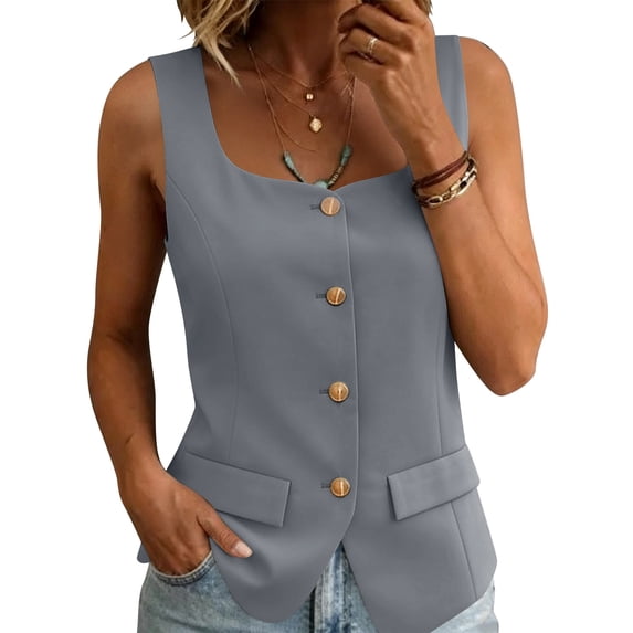 TaTaai Womens Summer Tops Sleeveless Cropped Fit Lapel Button Solid Stretchy Vest for Casual Daily Wear Gift