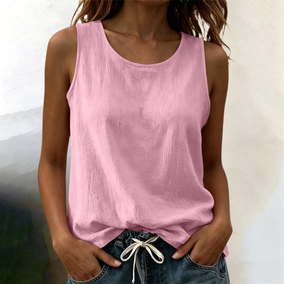TaTaai Womens Tank Tops Sleeveless Crew Neck Solid Soft Breathable Split Hem Flowy Vest for Summer Daily Casual Gift