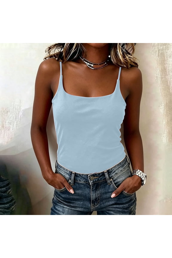 Womens Tops Camisole Slim Fit Scoop Neck Spaghetti Strap Stretchy Padded Inner Wear for Summer Layering Gift