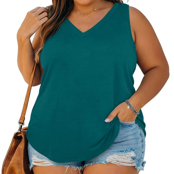 TaTaai Womens Tops Plus Size Sleeveless V Neck Solid Loose Flowy Tank Top for Summer Daily or Casual Wear Gift