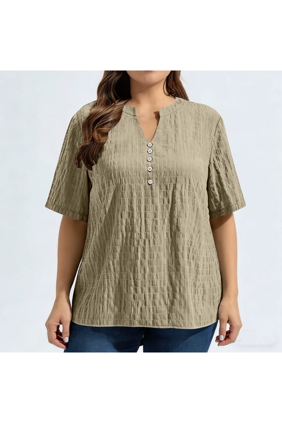 Womens Tops Short Sleeve Crew Neck Front Open Shoulder Flowy Blouse for Summer Casual Gift