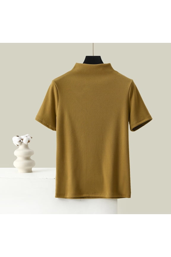 Womens Tops Short Sleeve Regular Fit Crew Neck Fleece Thermal Solid Soft Warm Base Layer Top for Winter Gift