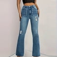 thumbnail image 1 of TaTaai Womens Trendy Denim High Waist Loose Straight Ripped Hem Flared Jeans With Pockets For Casual Daily, 1 of 6