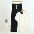 thumbnail image 1 of TaTaai Womens Two Piece Set Off Shoulder Short Sleeve Puff Sleeve Top with Drawstring Waist Straight Leg Pants Solid Soft Breathable Casual Outfit Gift, 1 of 6