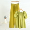thumbnail image 1 of TaTaai Womens Two Piece Set Off Shoulder Short Sleeve Puff Sleeve Top with Drawstring Waist Straight Leg Pants Solid Soft Breathable Casual Outfit Gift, 1 of 6