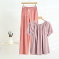 thumbnail image 1 of TaTaai Womens Two Piece Set Off Shoulder Short Sleeve Puff Sleeve Top with Drawstring Waist Straight Leg Pants Solid Soft Breathable Casual Outfit Gift, 1 of 9