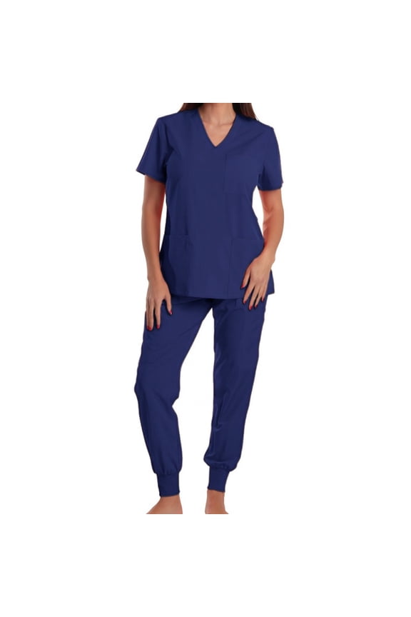 Womens V Neck Short Sleeve Medical Scrub Set Solid Color Comfortable Work Wear Durable Uniform for Nurses Doctors and Care Workers Gift