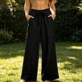 thumbnail image 1 of TaTaai Womens Wide Leg Pants Casual Loose Fit Cropped Trousers High Waist Adjustable Drawstring Ruffled Hem Breathable for Beach Holiday Gift, 1 of 7