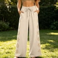 thumbnail image 1 of TaTaai Womens Wide Leg Pants Casual Loose Fit Cropped Trousers High Waist Adjustable Drawstring Ruffled Hem Breathable for Beach Holiday Gift, 1 of 7