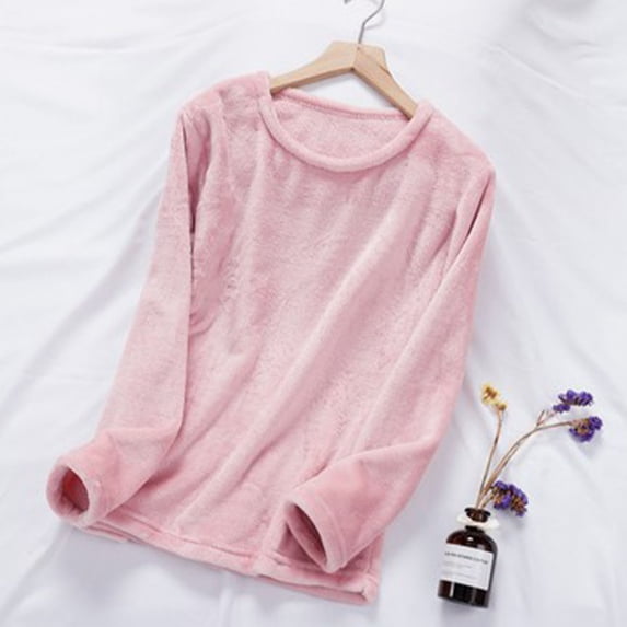 TaTaai Womens Winter Flannel Pajama Top Solid Color Long Sleeve Sleepwear Lounge Wear Can Be Worn As Outerwear for Home Gift