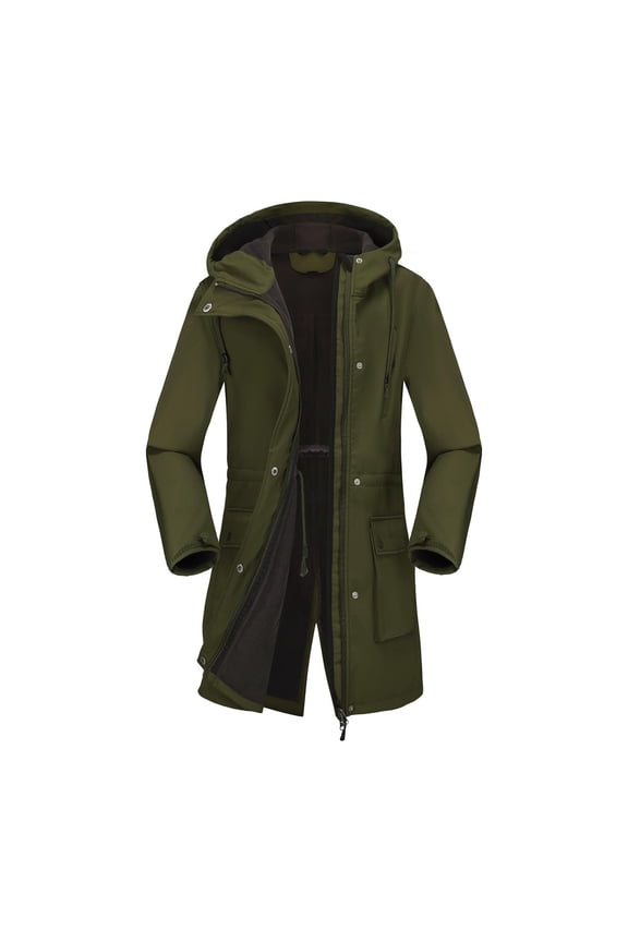 Womens Winter Parka Long Sleeve Hooded Solid Waterproof Windbreaker with Pockets Outdoor Jacket for Hiking