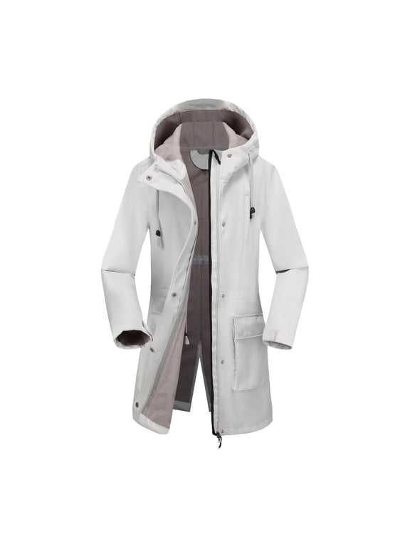 Womens Winter Parka Long Sleeve Hooded Solid Waterproof Windbreaker with Pockets Outdoor Jacket for Hiking