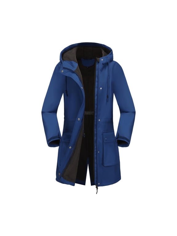 Womens Winter Parka Long Sleeve Hooded Solid Waterproof Windbreaker with Pockets Outdoor Jacket for Hiking