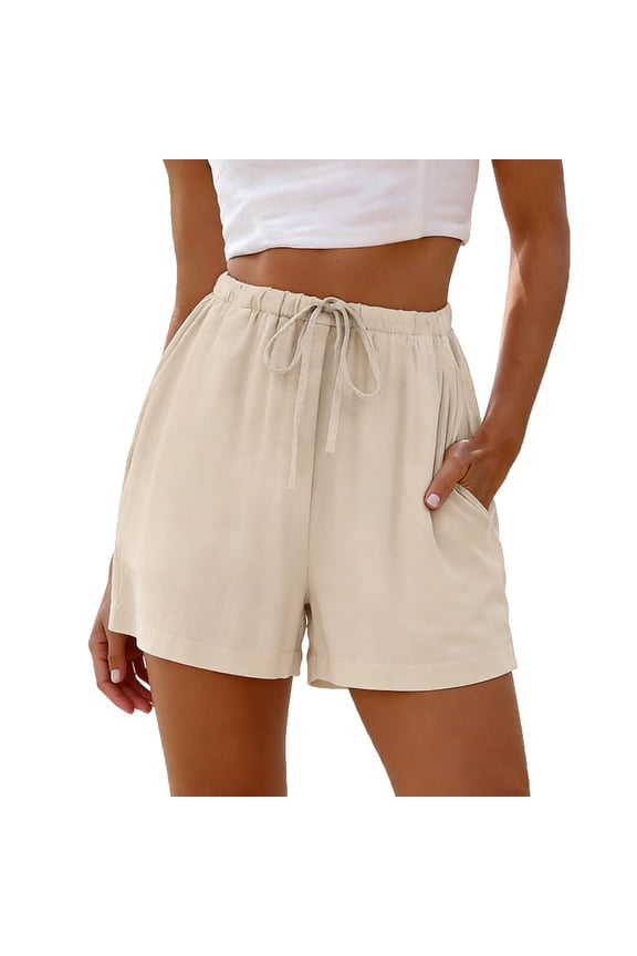 Womens Womens Casual Drawstring Elastic Waist Shorts Linen Texture Ruffle Trim Loose Fit With Pockets Soft Comfy Lightweight Short Pants For Home Daily Gift