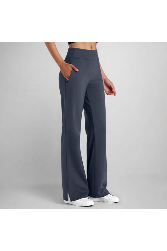 Womens Yoga Leggings High Waist Solid Casual Tight Fit Pants with Side Pockets Side Slit for Spring Summer Gift