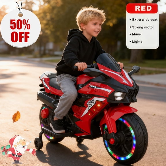 TaTee 12V Electric Kid Ride on Motorcycle, Battery Powered Kids Motorcycle for 3-5 Years Old, LED Headlights, Red