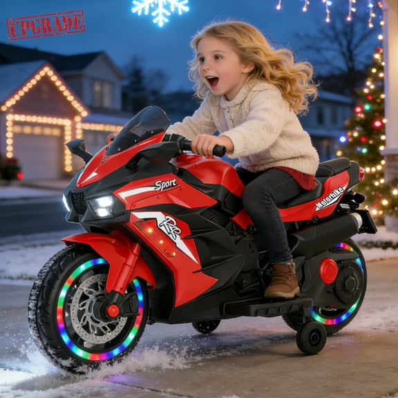 TaTee 12V Electric Kid Ride on Motorcycle, Battery Powered Kids Motorcycle for 3-5 Years Old, LED Headlights, Red