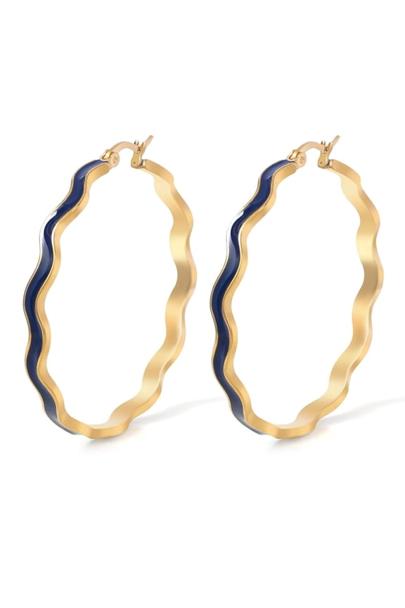 Chunky Enamel Hoop Earrings for Women 18K Gold Plated Colorful Wave Earrings Jewelry Valentine's Day Gift for Girlfriend Wife