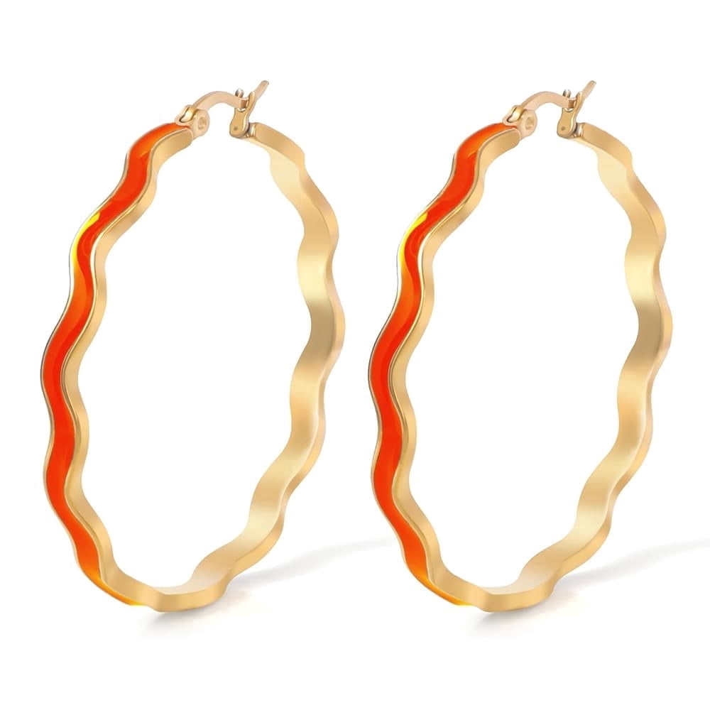 Lsnesstla Chunky Enamel Hoop Earrings for Women 18K Gold Plated Colorful Wave Earrings Jewelry  Gift for Girlfriend Wife