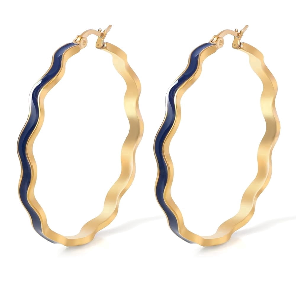 Lsnesstla Chunky Enamel Hoop Earrings for Women 18K Gold Plated Colorful Wave Earrings Jewelry  Gift for Girlfriend Wife