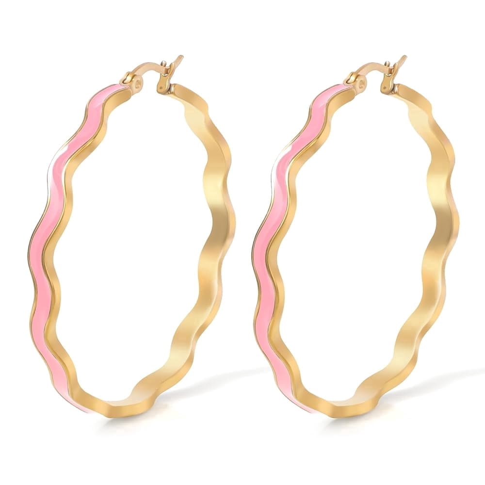 Lsnesstla Chunky Enamel Hoop Earrings for Women 18K Gold Plated Colorful Wave Earrings Jewelry Valentine's Day Gift for Girlfriend Wife