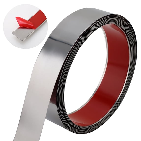 Taaizau Magnetic Self-Adhesive Metal Strip, Flexible Decorative Tape Roll, Shiny Silver, 16.4ft x 1.6inch