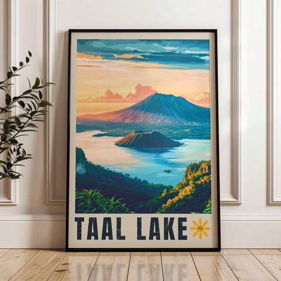 Taal Lake, Tagaytay, Philippines, volcano sunset travel Print art print, scenic landscape decor, Unframed Paper Poster 8x10in