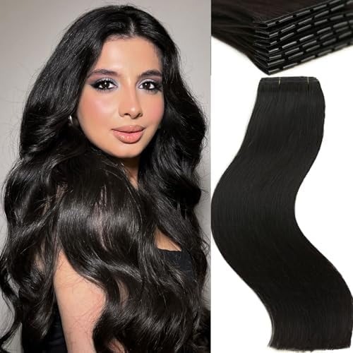 Tab Butterfly Genius Weft Human Hair Extensions  Double Invisible Real  Remy Human Hair OVO Weft with  Bead Simulated Scalp Hair Extensions100g 7ps 18 Inch Black