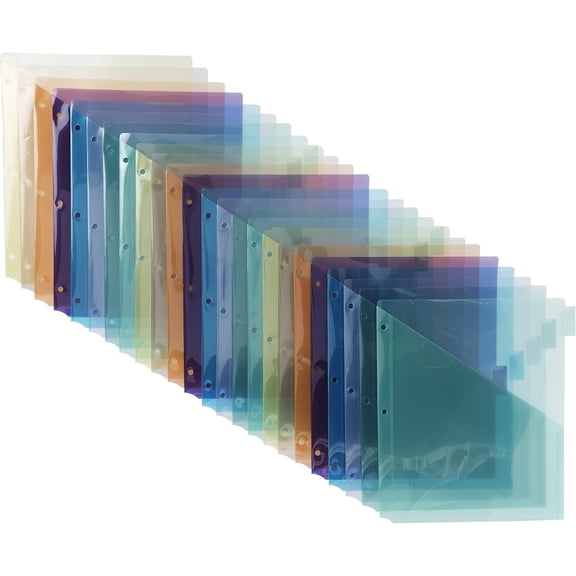 Tab Dividers for 3 Ring Binder, Two Pocket, Letter Size, Transparent Assorted Colors, 24 Count