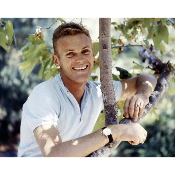 Tab Hunter smiling portrait young pose in polo shirt by tree 8x10 inch photo