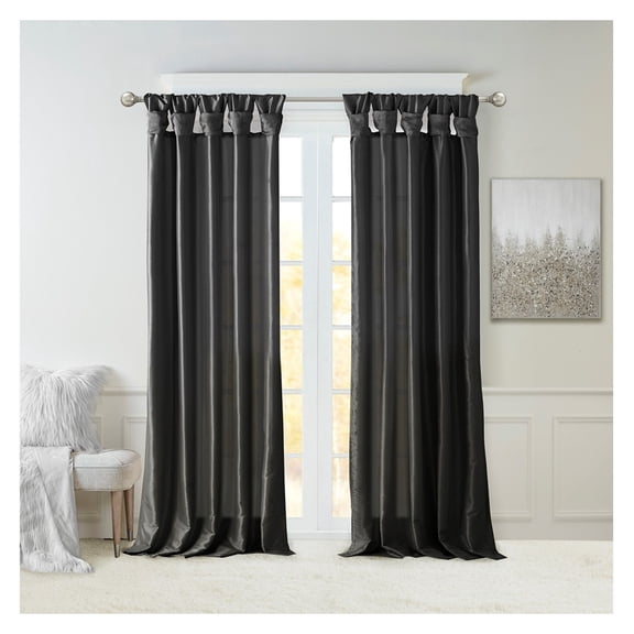 Tab Lined Window Curtain Panel Black 50x84"