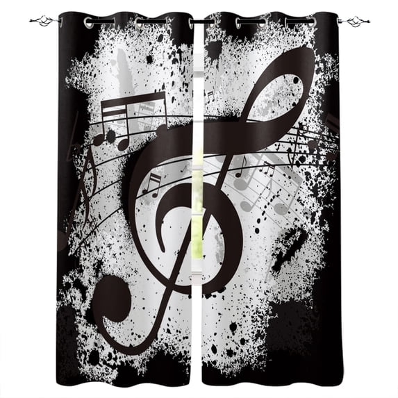 Tab Music Note Black White Window Curtains Dark Living Room Curtains Outdoor Kitchen Drapes Fabric Decor Kids