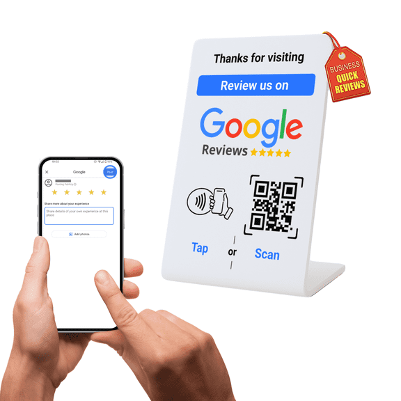 QRLynk Tab NFC Google Review Stand - Boost Customer Feedback with Tap & Scan QR - No App, No Subscription - Works on iPhone & Android (White, 5.13"x3.54")