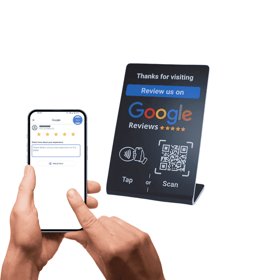 QRLynk Tab NFC Google Review Stand - Boost Customer Feedback with Tap & Scan QR - No App, No Subscription - Works on iPhone & Android (Black, 4.13"x2.75")