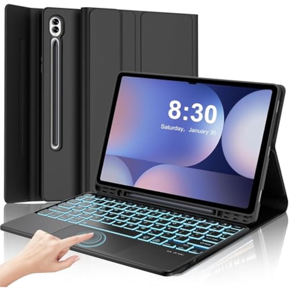 Tab S10+/S9 FE+ 12.4" Detachable Keyboard Folio, 7 Color Backlit with Trackpad & S Pen Slot
