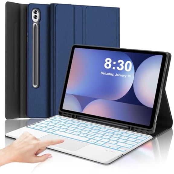 Tab S10+/S9 FE+ 12.4" Detachable Keyboard Folio, 7 Color Backlit with Trackpad & S Pen Slot