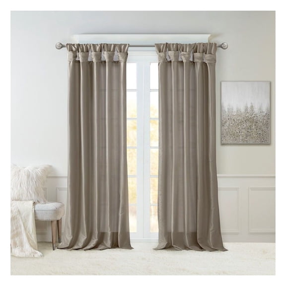 Tab Top Curtain Panel, 50x108 Inch Faux Silk Window Treatment, Pewter Grey, Single Panel, DIY Twisted Tab, Lined for Privacy, Oeko-Tex Certified