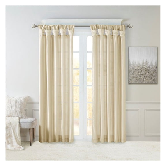 Tab Top Curtains 50x84 Inch - Faux Silk Window Panels for Bedroom, Living Room - DIY Twisted Tab, Privacy Lining, Included Tiebacks